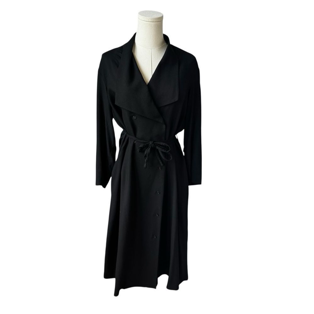 M.M. LaFleur ✘ Suzanne Trench Light Wrap Tie Collared Shirt Dress, Black, M - Picture 5 of 16